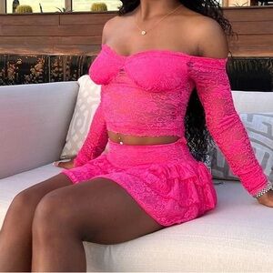 Hot pink 2 piece skirt set